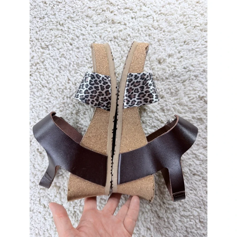 Mephisto Wedge Sandals Women 39 Brown Leopard Print Good Leather Cork Air-Relax
